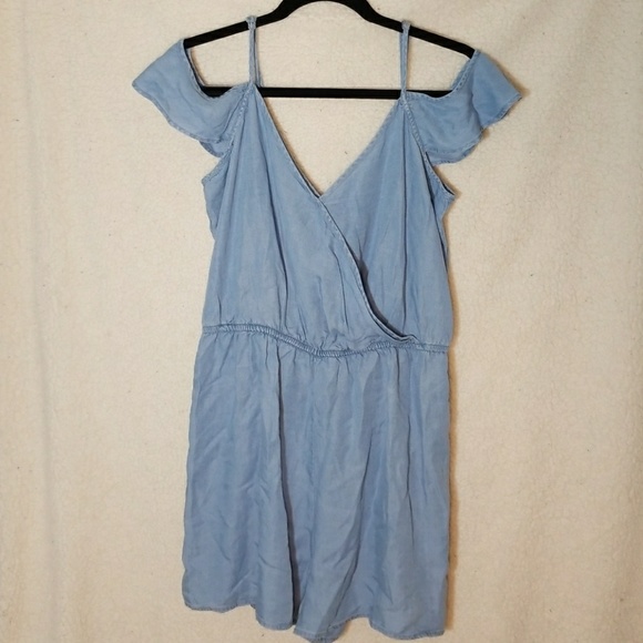 off the shoulder denim romper